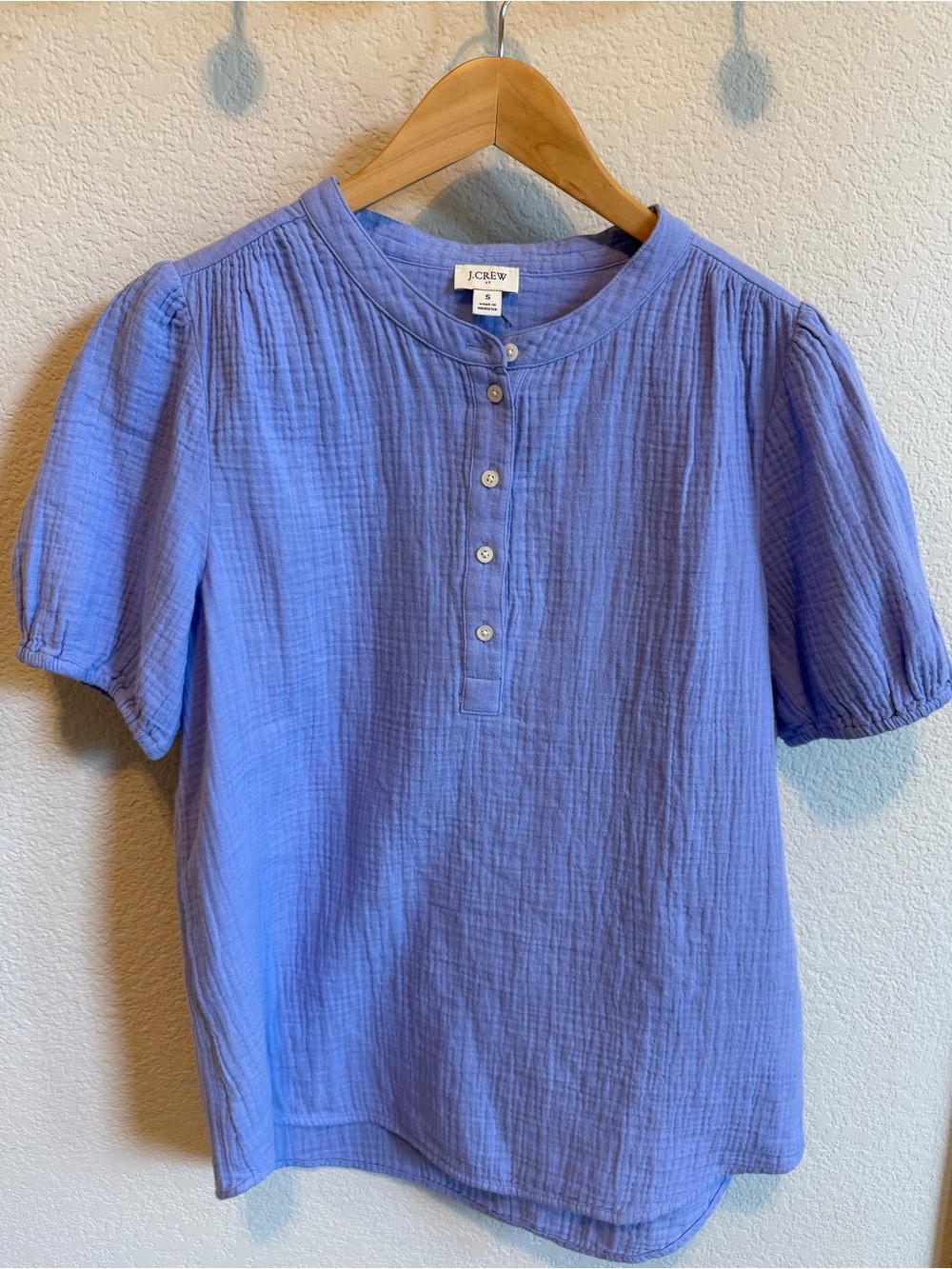 J. Crew Periwinkle Short Sleeve Henley Blouse Cotton Gauze Lightweight Small